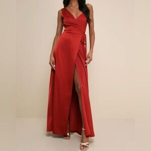 NWT - Lulu's Rust Red Satin Dress